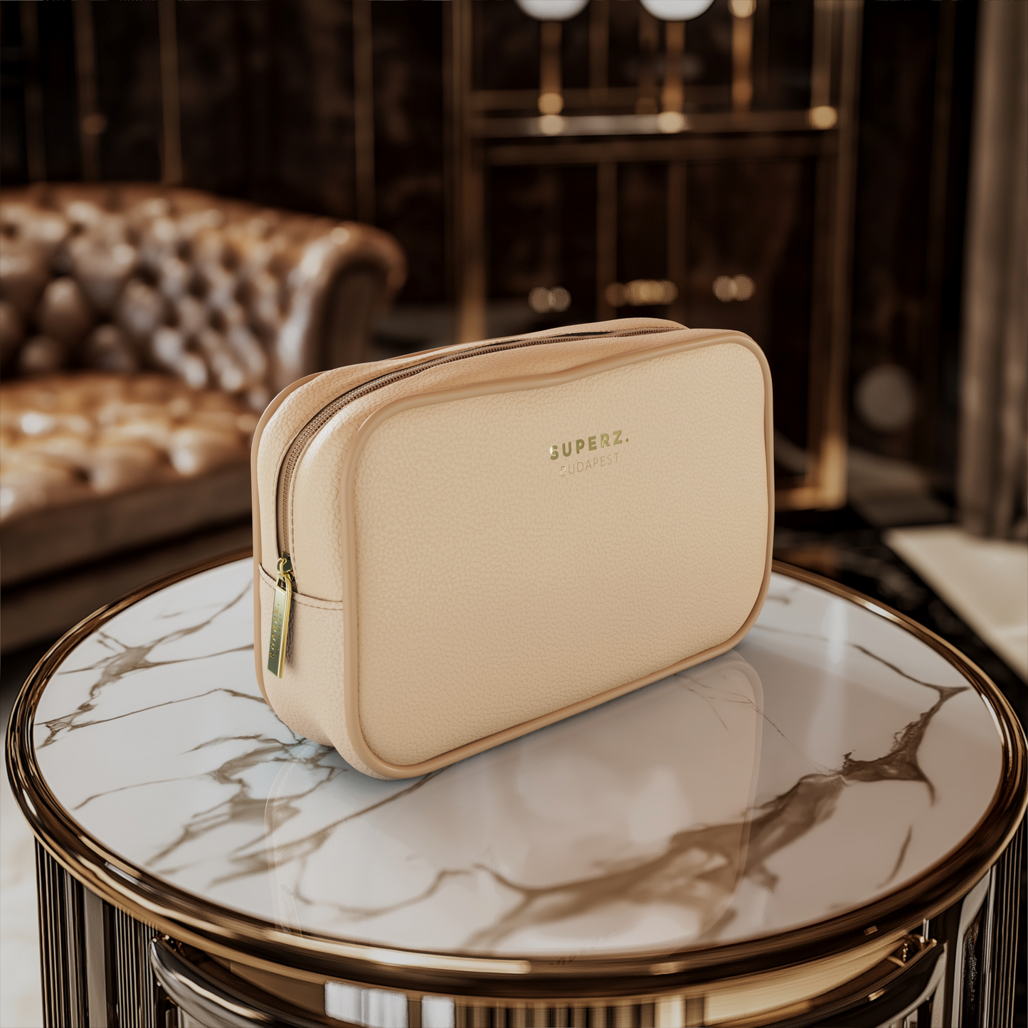 Premium vegane Lederkosmetiktasche - Beige